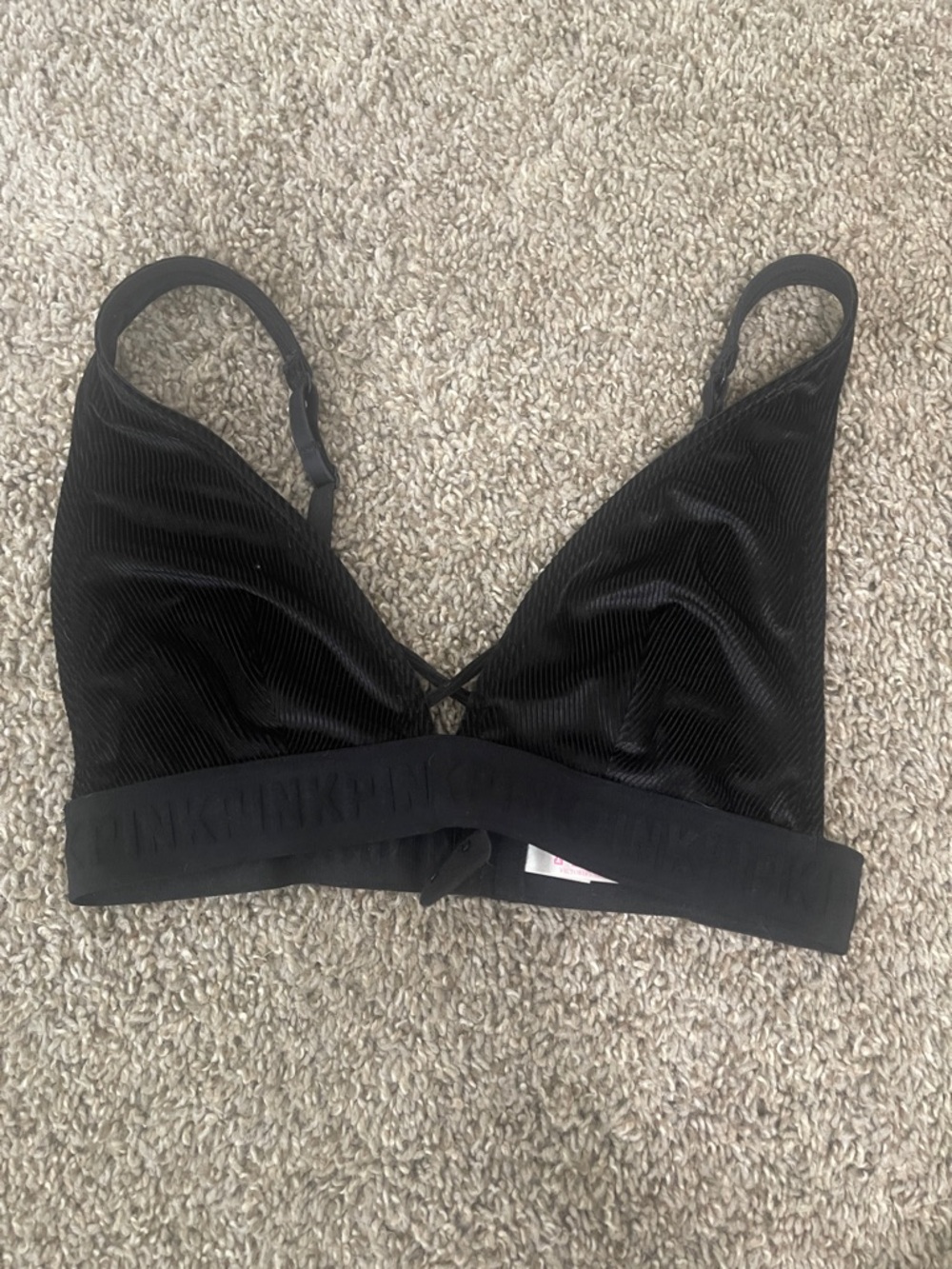 PINK Victoria's Secret Black Velvet Bralette with Logo Band